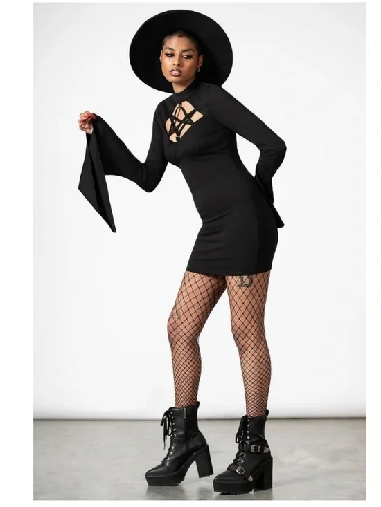 Killstar WITCHUAL Black Bell Sleeve Dress XXL - Picture 5 of 9